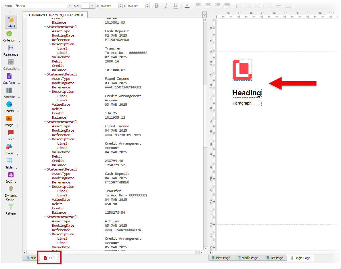 Form items inherited from the EMF sheet are on the PDF sheet.